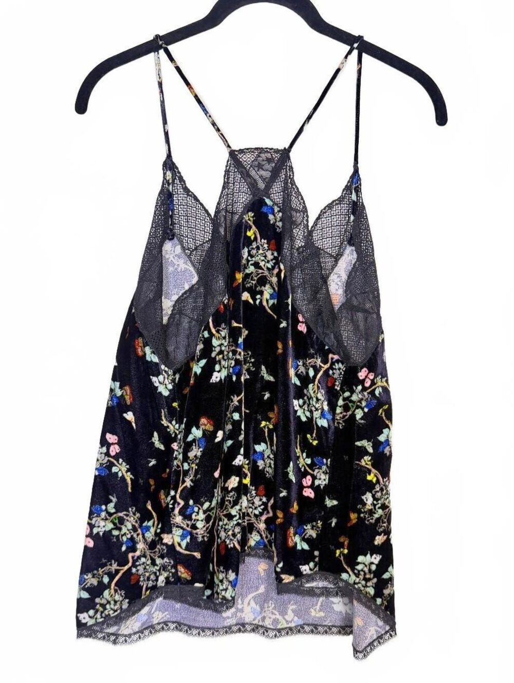 Zadig & Voltaire Christy Velvet Blossom Lace-Trim Cami Top Black Size Medium New - Picture 2 of 5
